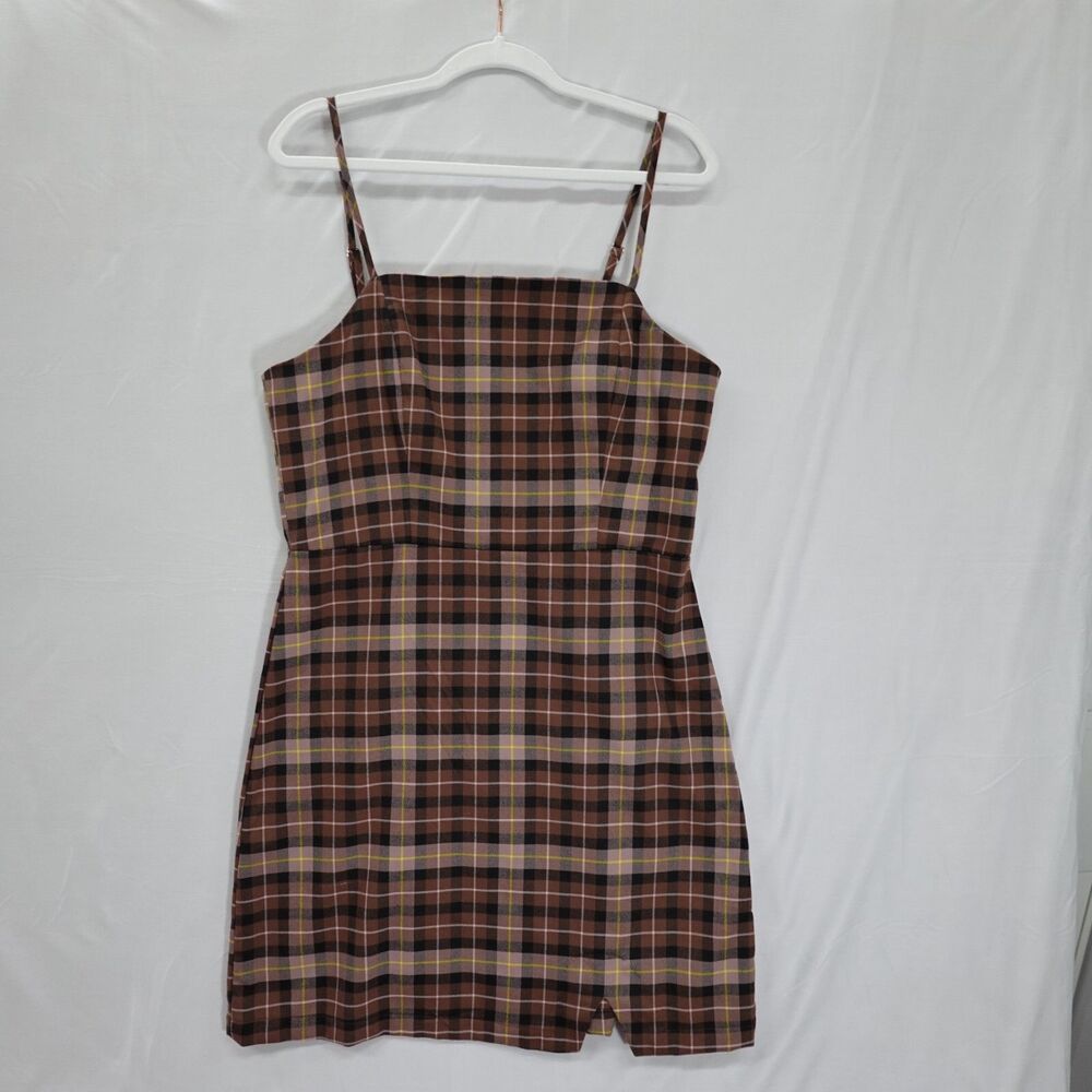 GB Plaid Dress JR. Junior XL Sleeveless Short Brown Plaid Preppy Dark Academia - Picture 14 of 16